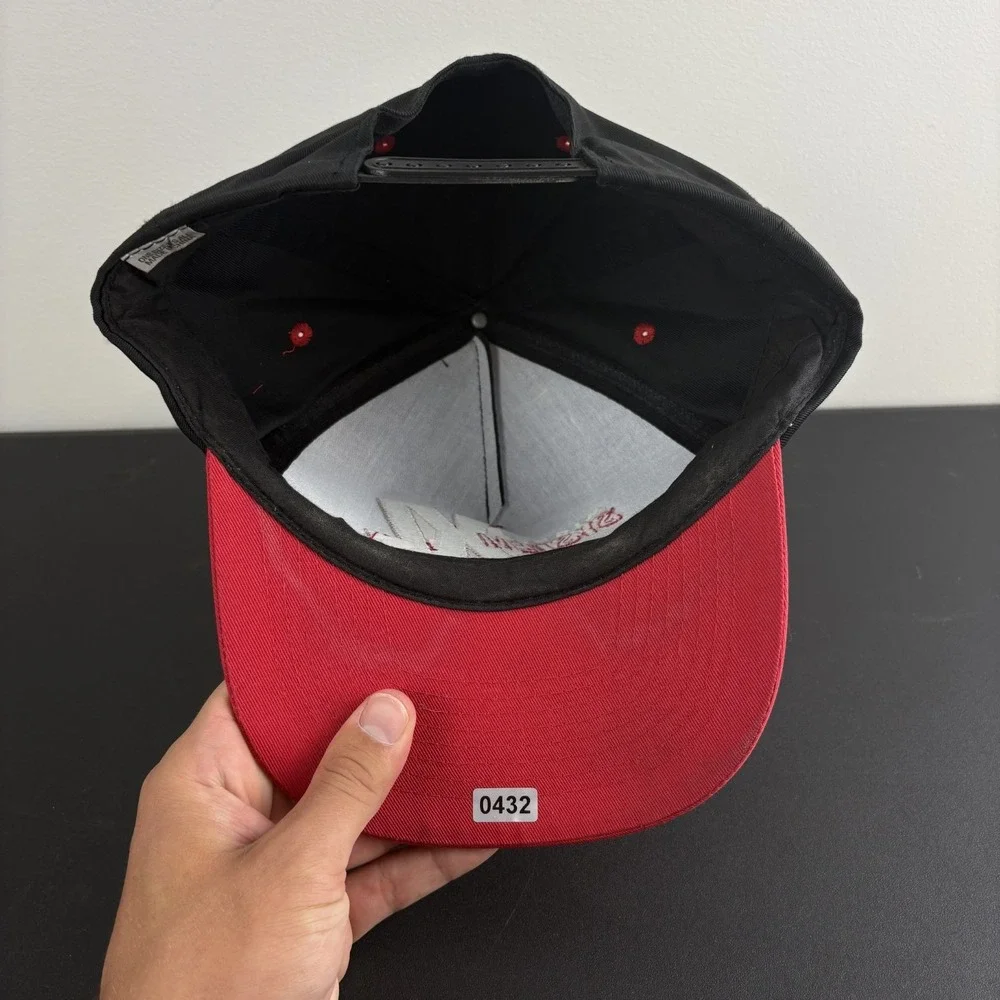 Vintage 90s Mighty System XL Brakes Snapback Hat Red Black Trucker Mechanic Cap